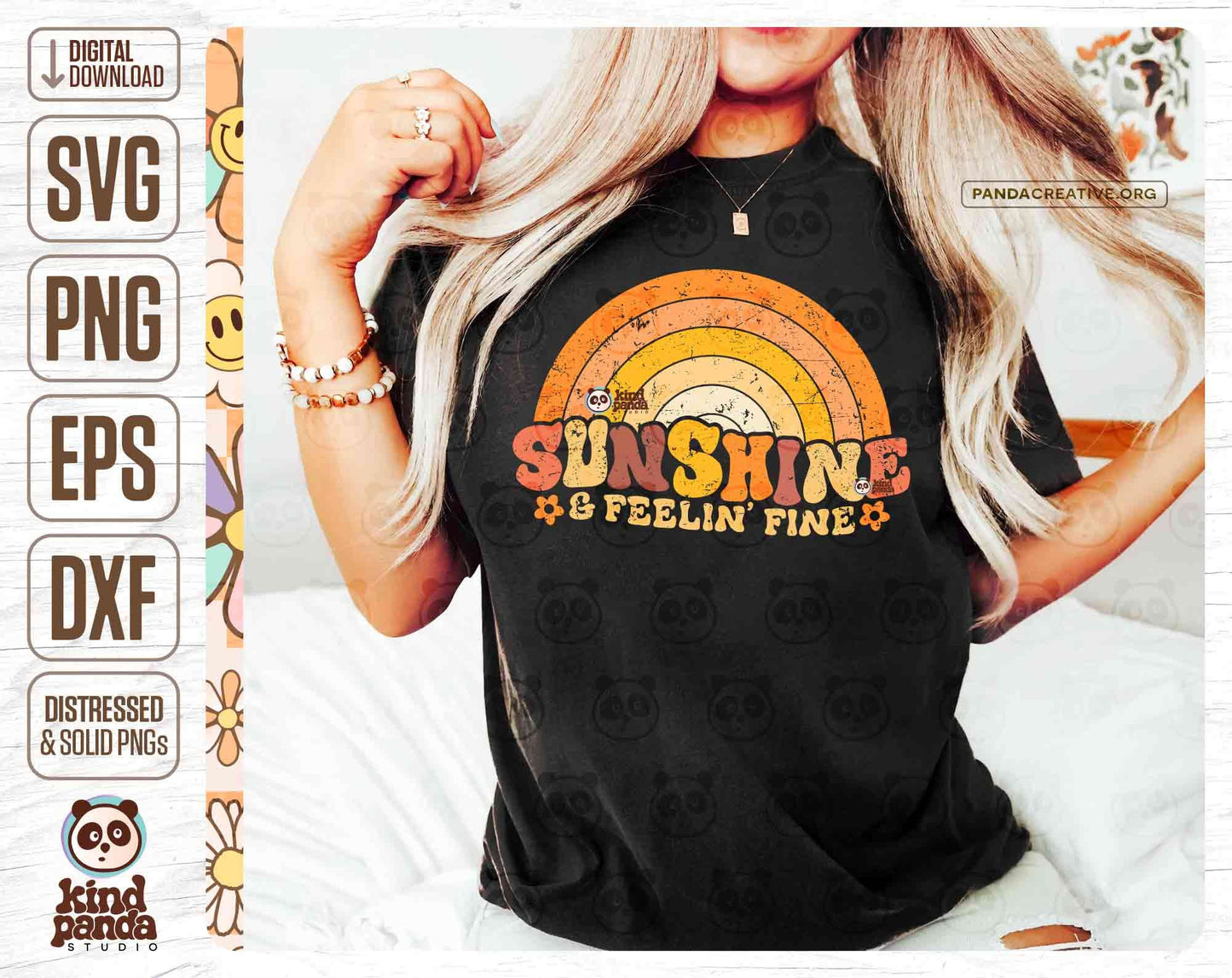 Sunshine & Feeling Fine, Summer SVG PNG Sublimation, Retro Summer Vibes, Beach Life, Rainbow Sunshine, Trendy Vintage Beach Shirt Design