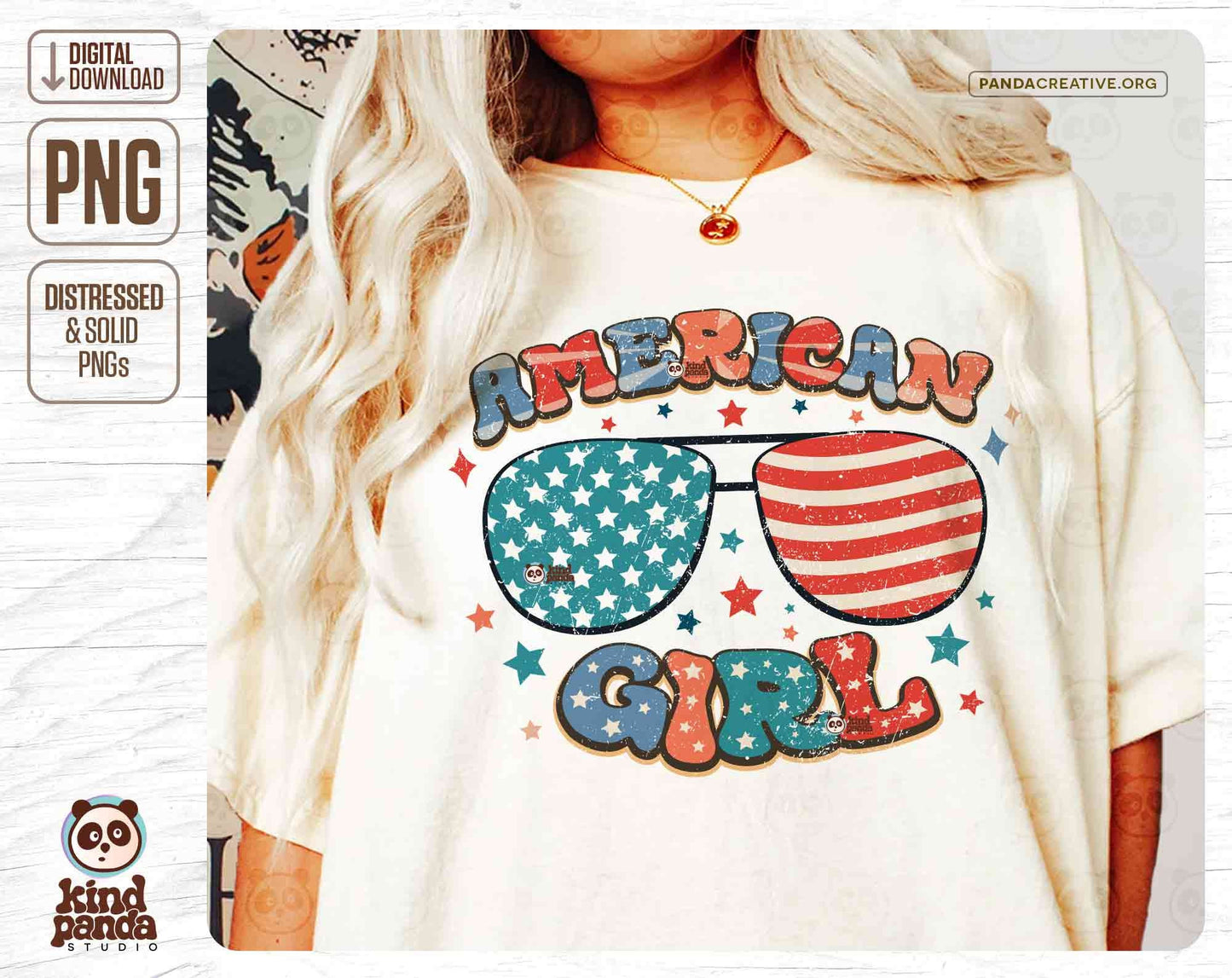 Retro American Girl PNG Sublimation, Grunge USA Shirt Design, Distressed Summer 4th of July, Groovy America DTF Heat Transfer, Screen Print
