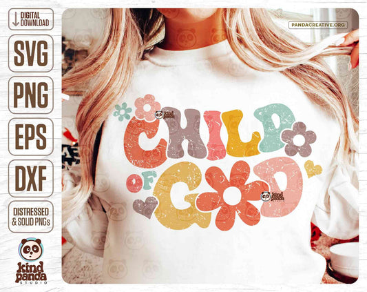 Child Of God SVG PNG Sublimation, Trendy Christian Design, Jesus Love, Retro Kids Shirt Design, Wavy Groovy Floral Quote, trendy girls shirt