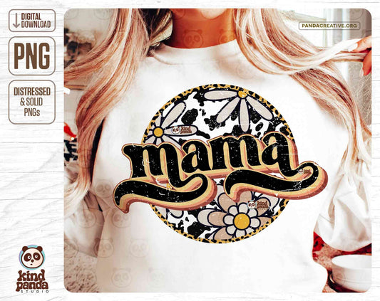 Cow Print Mama PNG Sublimation, Retro Floral Mom Shirt Design, Mother Western Hoodie DTF Dtg Transfer, Daisy Texas Mother's Day PNG Files
