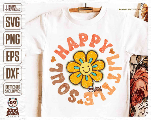 Happy Little Soul SVG PNG Sublimation, Smile Face Daisy Toddler Kids Shirt Design, Boho Groovy Floral Baby onesie Dtf Transfer, Screen Print