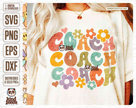 Floral Coach SVG PNG Sublimation / Retro Cheer Coach Shirt Design, Boho Coach, Groovy Coach Life, Trendy Cheerleader Coach Dtf Dtg Transfer