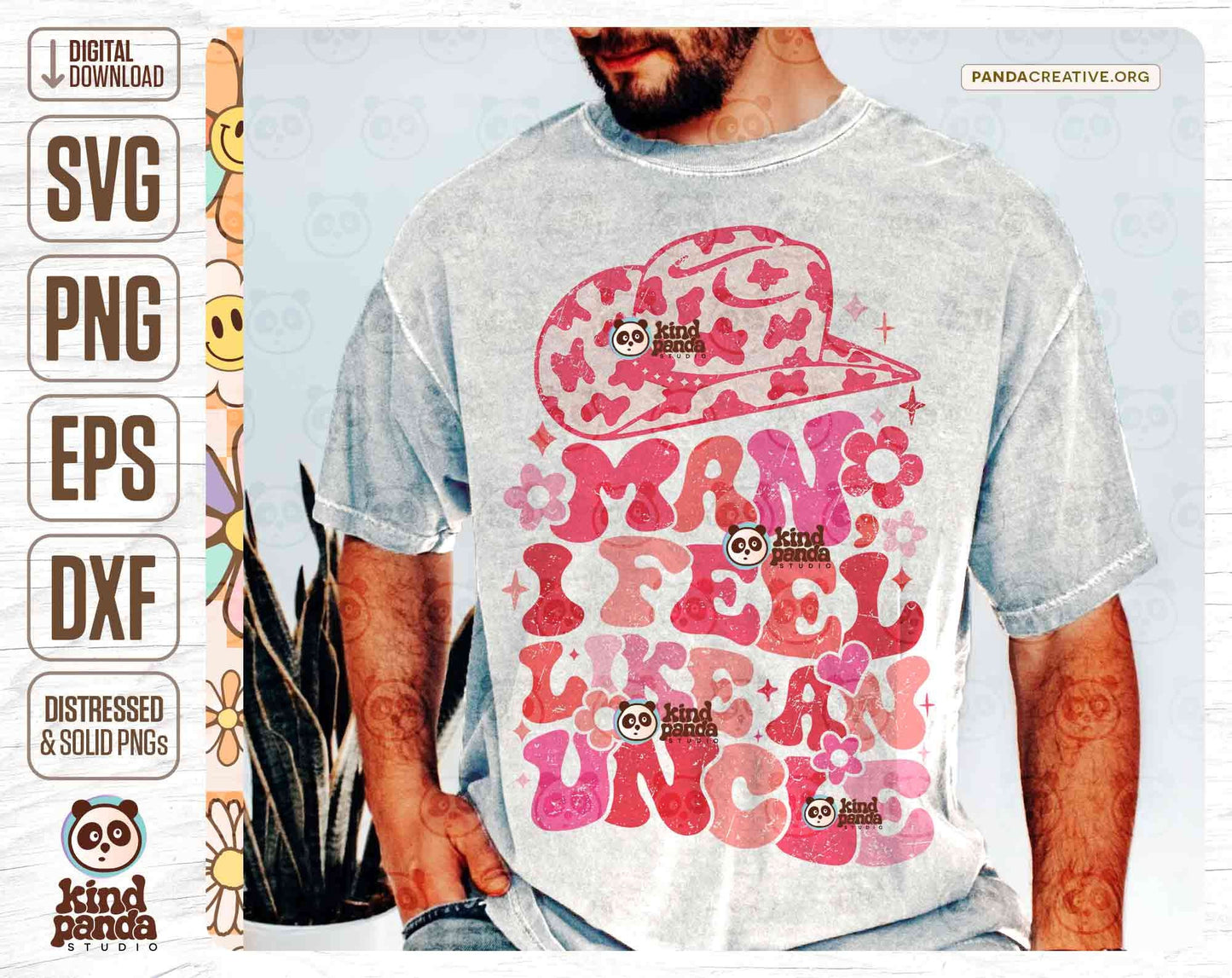 Man I Feel like an Uncle PNG SVG, Western Uncle Shirt Sublimation, Expecting Baby Announcement gender reveal, DTF pink leopard Cowboy uncle