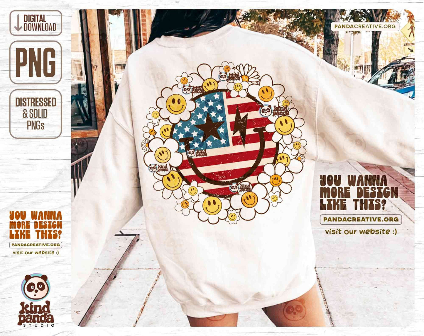 Smile Floral USA PNG, Vintage America Shirt Sublimation Design, Kids Retro 4th of July DTF Transfer, Girls Independence Day Screen Print