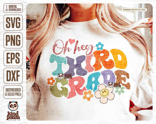 Groovy Third Grade SVG PNG, Oh Hey 3rd Grade Sublimation, Retro 3rd Grade Teacher Shirt Design, Vintage 3rd Grade Crew Smile Flower Cut File