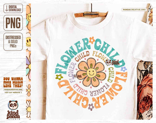 Flower Child SVG PNG Retro Sublimation, Groovy Kids Shirt Design Dtf Transfer, Hoodie Back Design, Hippie Smile Face, Onesie Screen Print