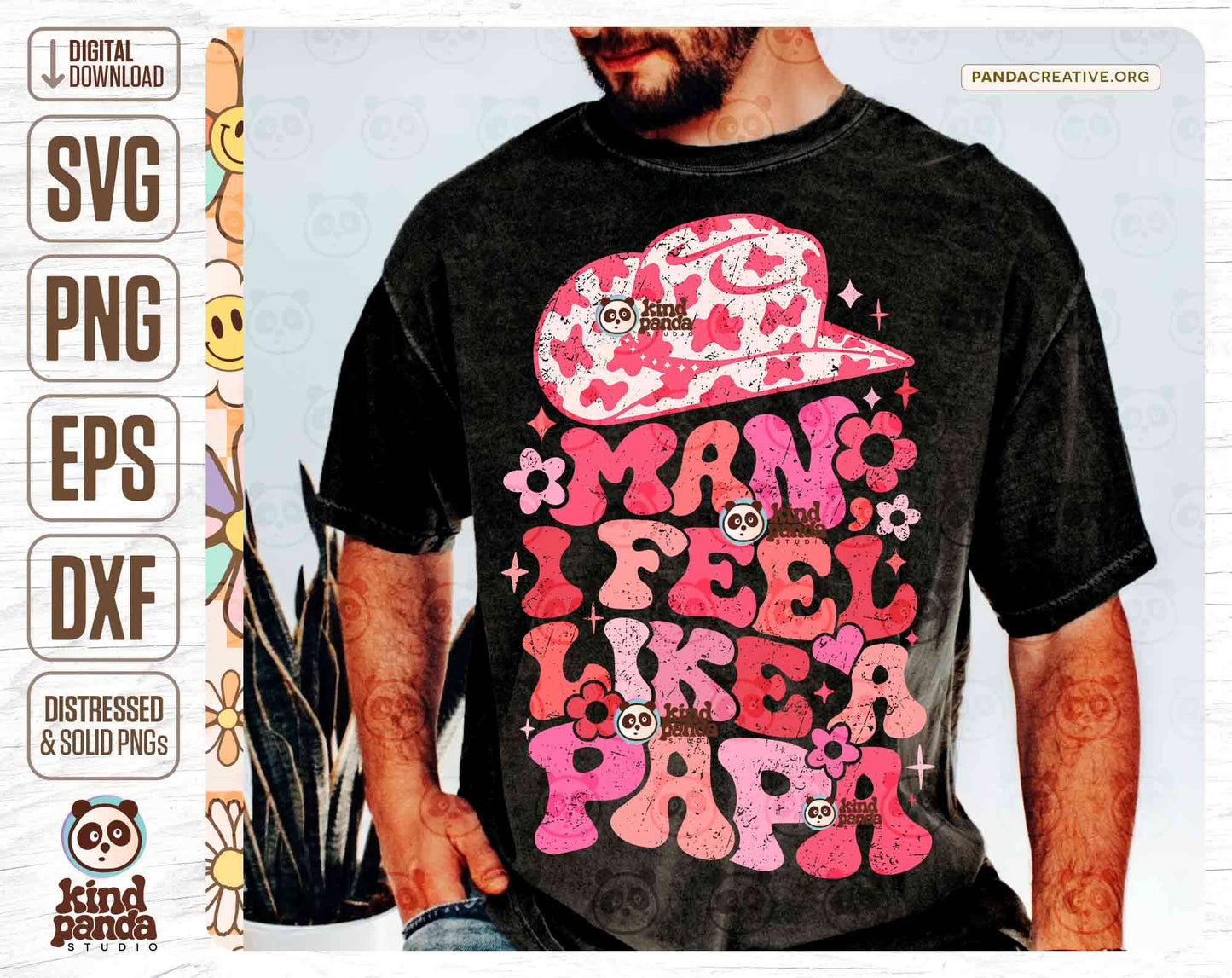 Man I Feel like a Papa PNG SVG, Western Grandpa Shirt Sublimation, Expecting Baby Announcement gender reveal, DTF pink leopard Cowboy pop