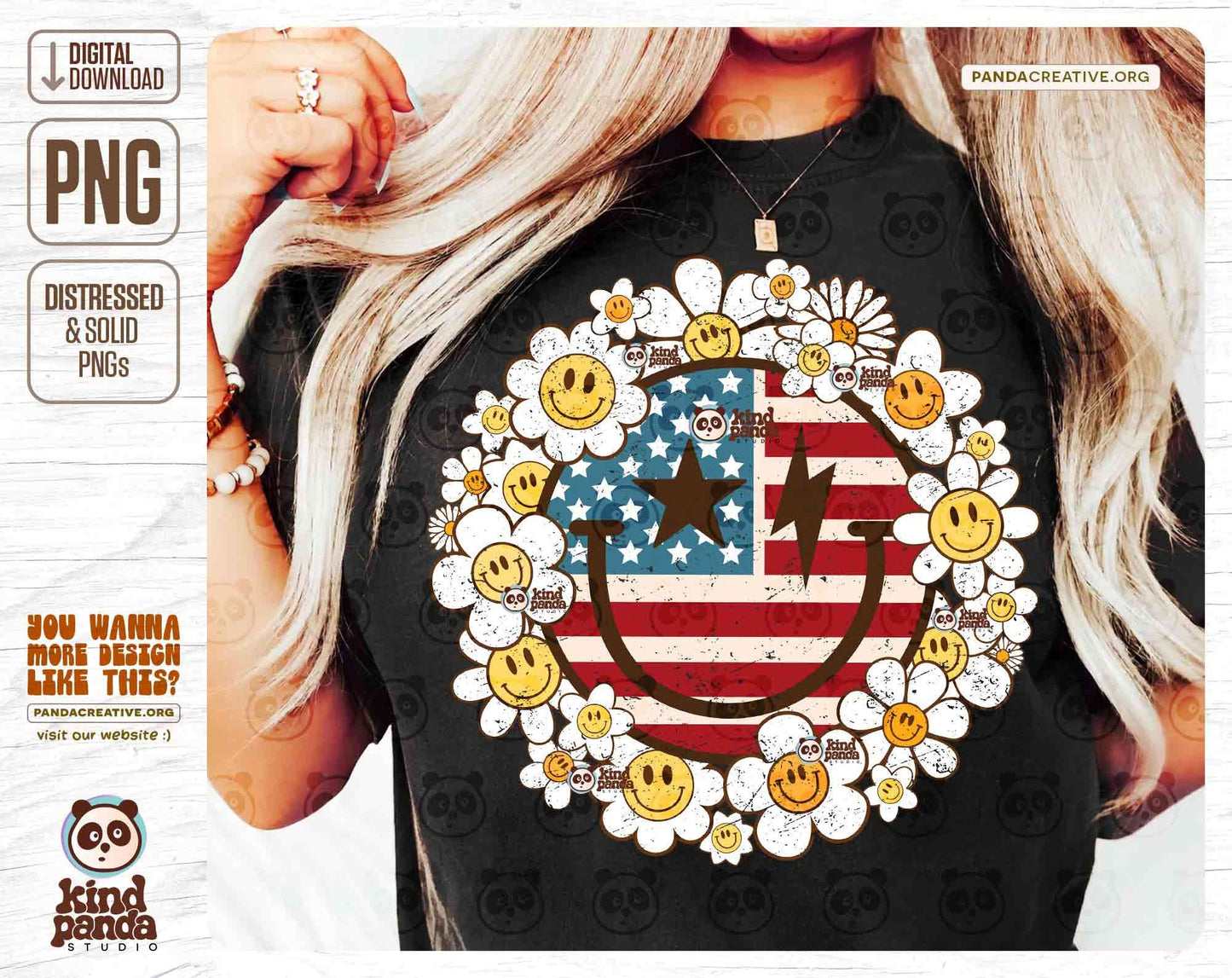 Smile Floral USA PNG, Vintage America Shirt Sublimation Design, Kids Retro 4th of July DTF Transfer, Girls Independence Day Screen Print
