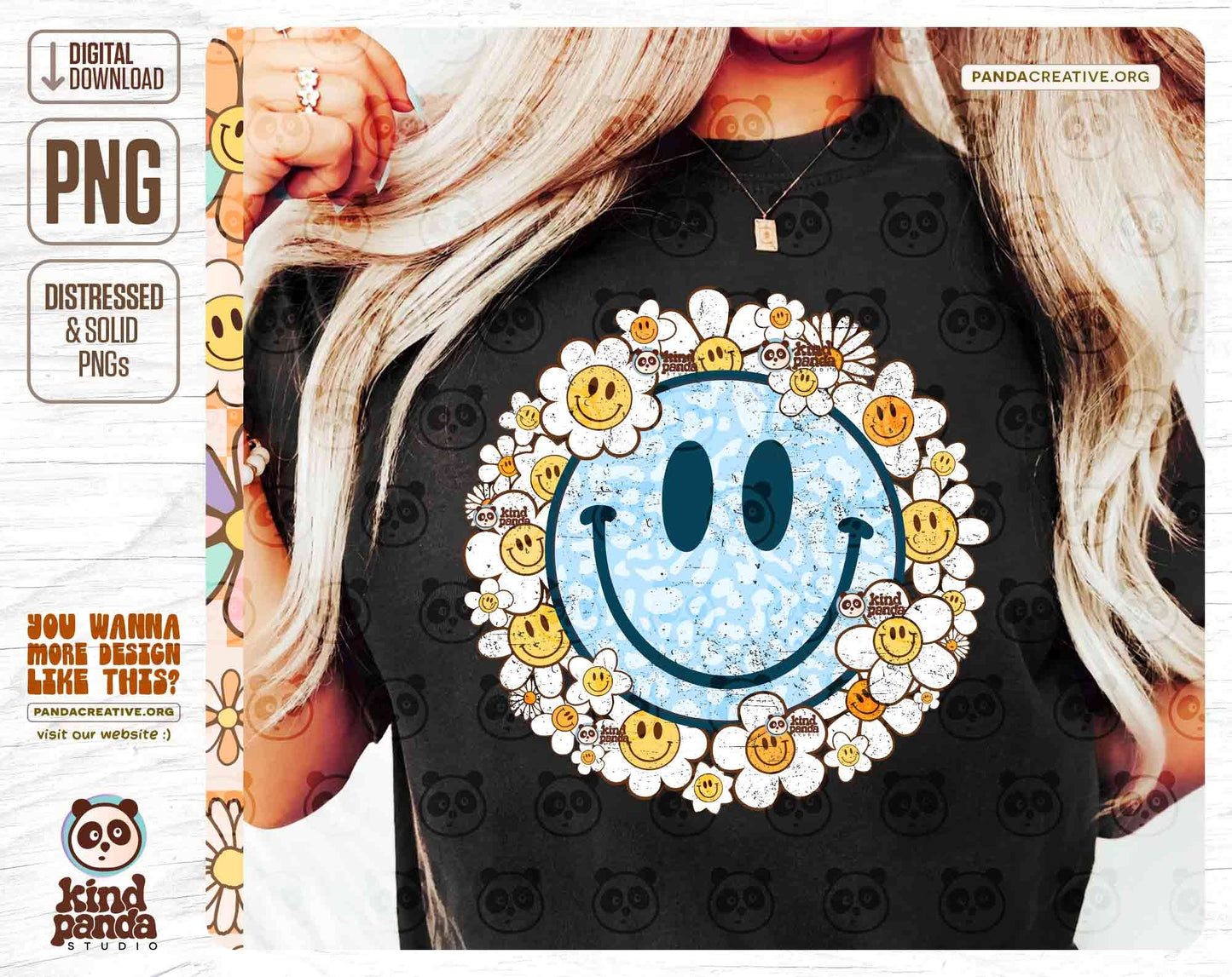 Flowers Smile Face PNG Sublimation, Retro Happy T-Shirt Design, Vintage Leopard Print DTF Transfer Screen Print, Round Kids Onesie Shirt DTG