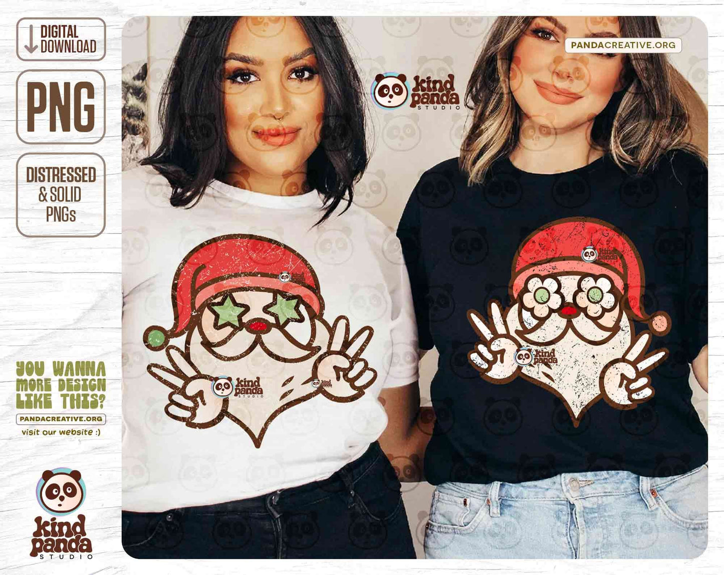 Retro Santa PNG Sublimation, Peace Sign Santa Claus, Hippie Christmas Shirt Design, Holiday Doodle dtg transfer, Groovy Boho Kids Christmas