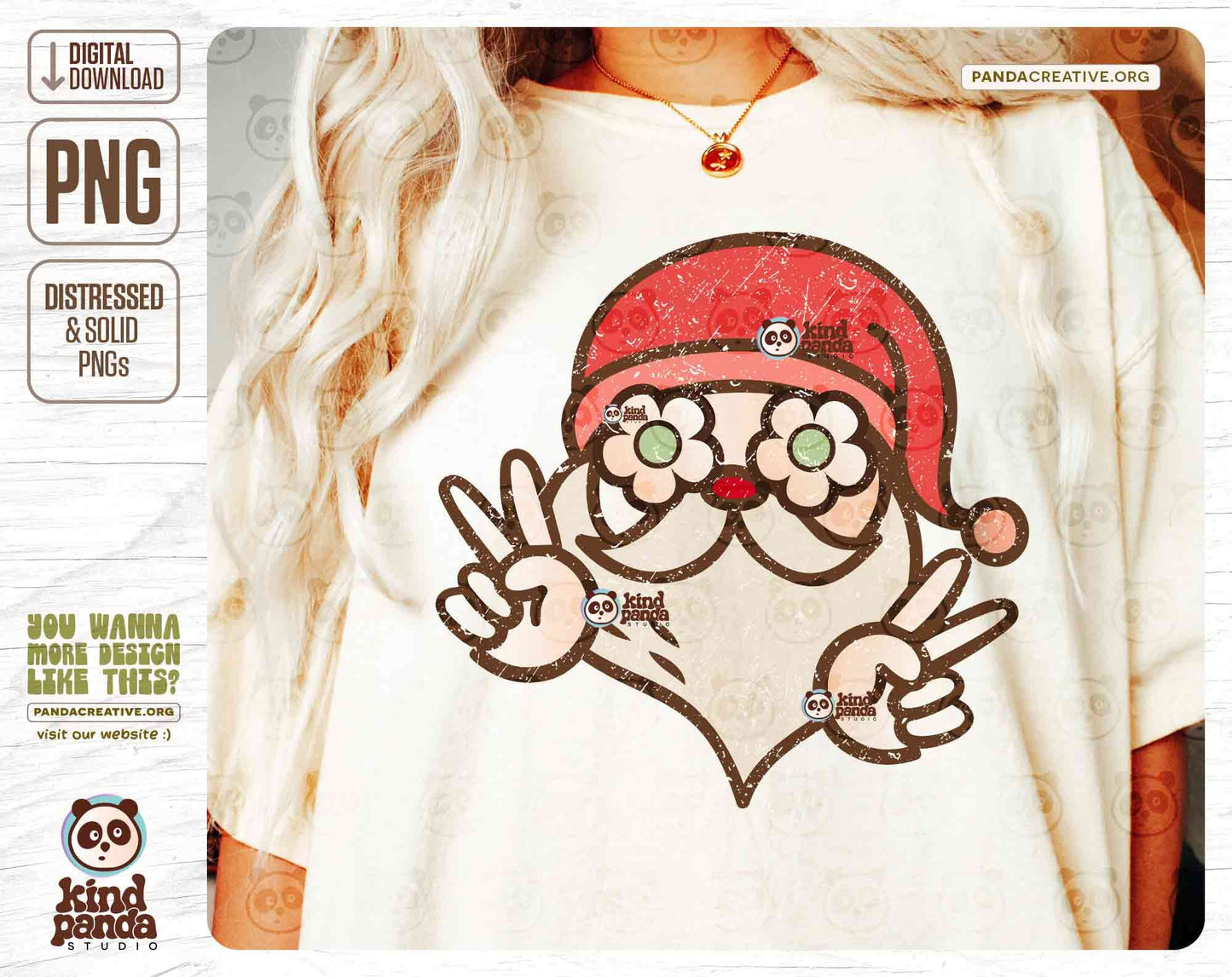 Retro Santa PNG Sublimation, Peace Sign Santa Claus, Hippie Christmas Shirt Design, Holiday Doodle dtg transfer, Groovy Boho Kids Christmas