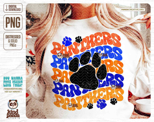 Orange Navy Panthers PNG, Vintage Mascot Sublimation, Distressed College Panthers Paw PNG, Groovy Sports Team Game Day Shirt DTF Transfer